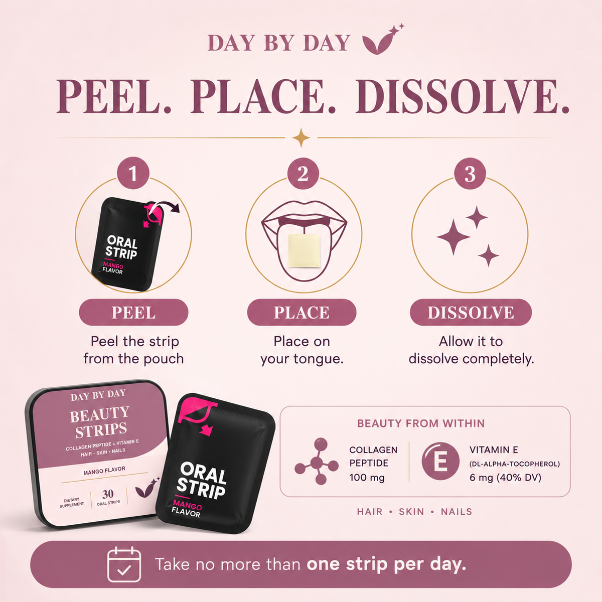 DAY BY DAY Beauty and Collagen Strips in a simple daily routine