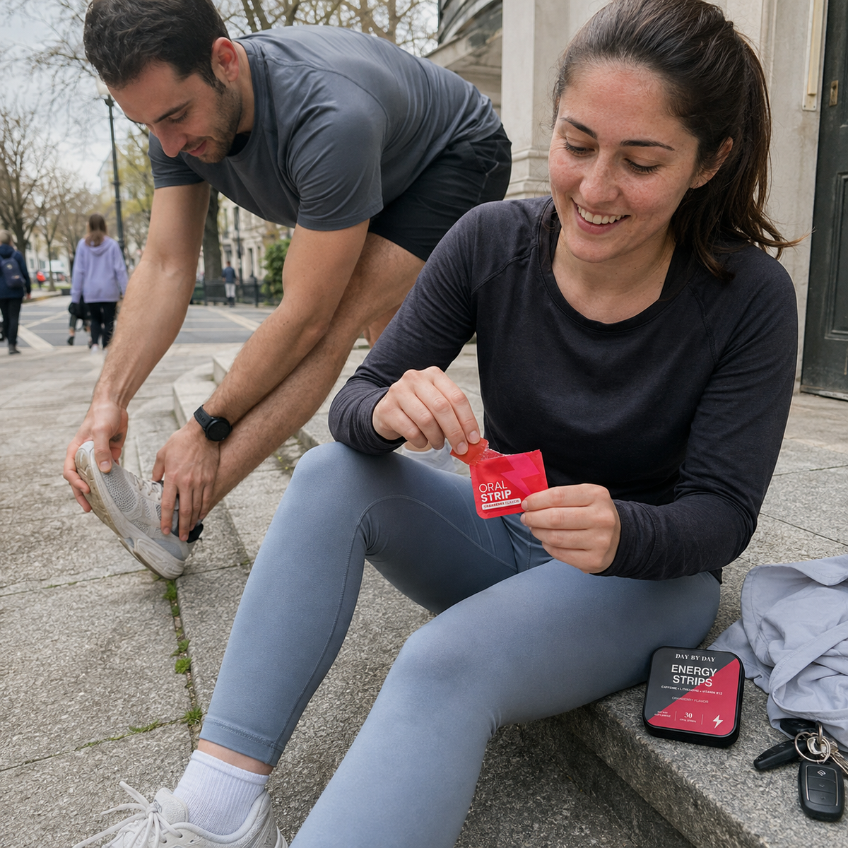 DAY BY DAY Energy Strips in a simple outdoor daily routine