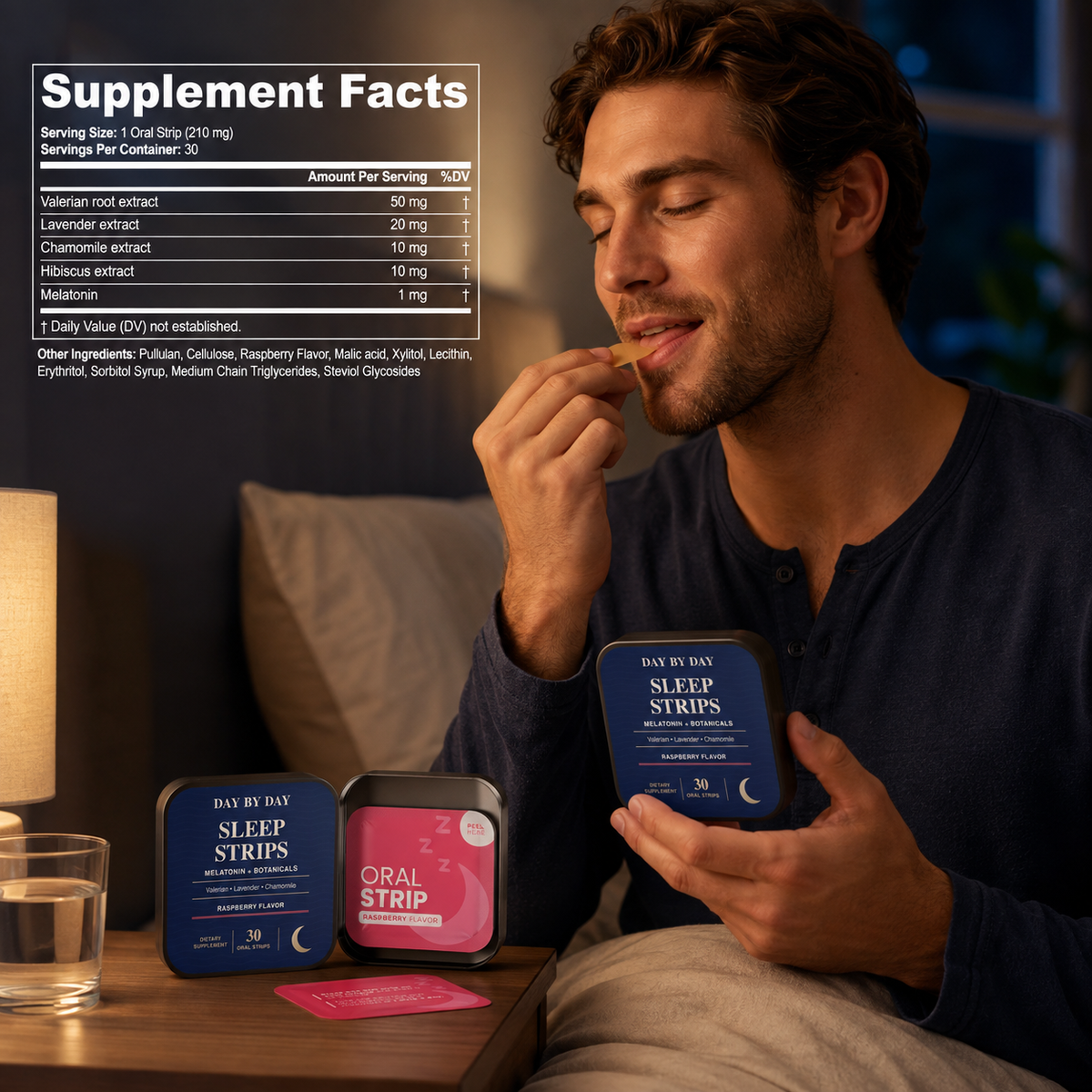 DAY BY DAY Sleep Strips lifestyle image for a nighttime routine